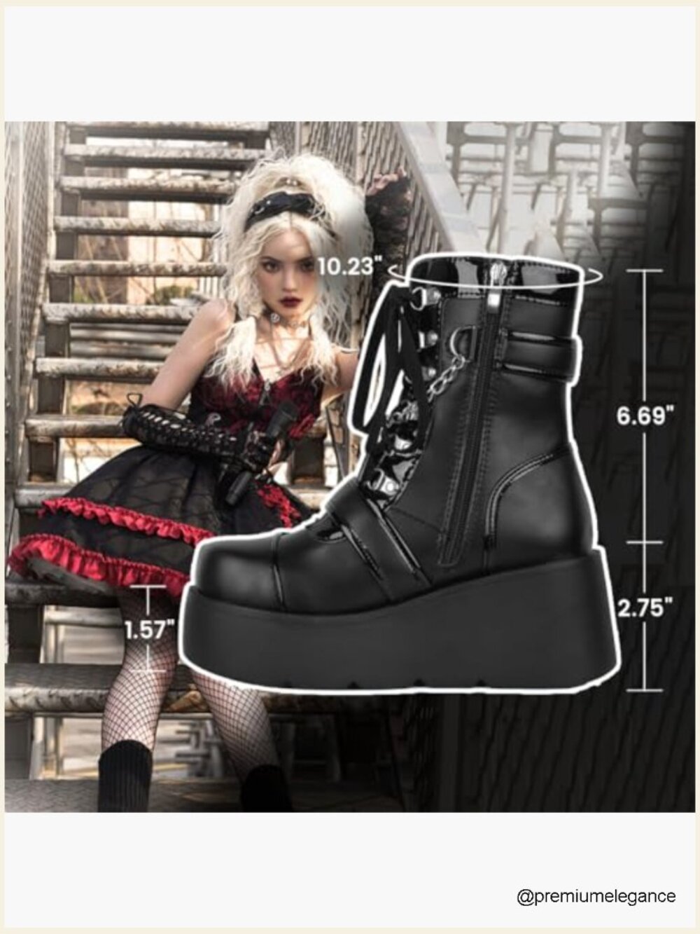 Goth Platform Ankle Boots Kawaii Round Toe Wedge Lace Up Zipper Booties - Picture 6 of 7